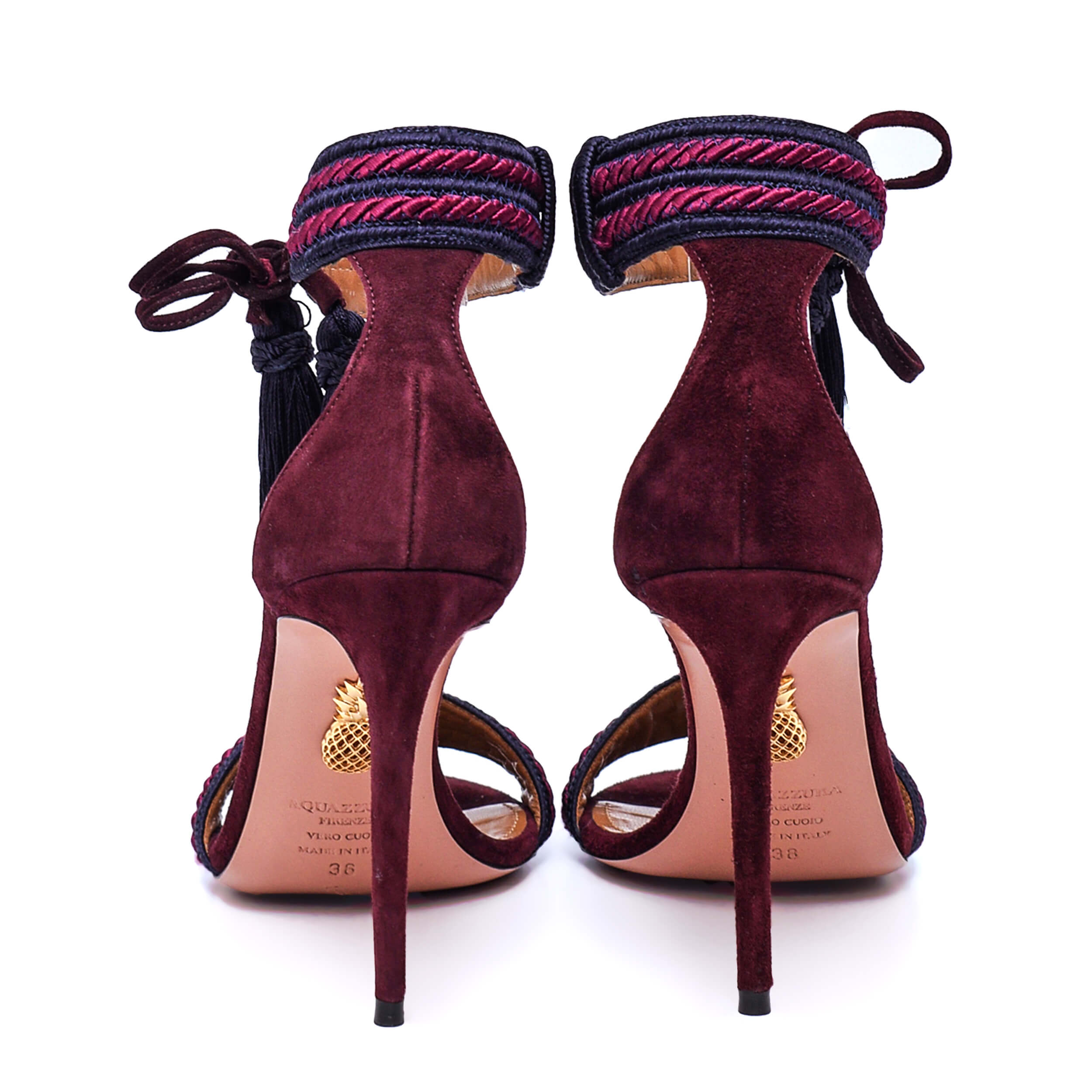 Aquazzura - Burgundy Suede Shanty Tassel Pump Sandals / 38